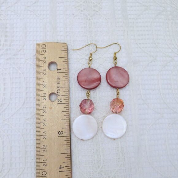 Handmade Mauve and White Jewelry Set, Shell Beaded Necklace and Earrings Casual - Picture 4 of 8